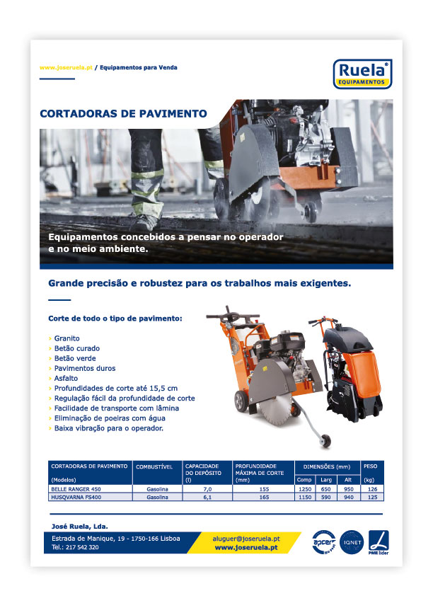 Venda de Cortadoras de Pavimento – Ruela Equipamentos