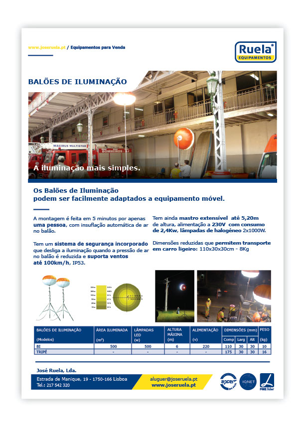 Venda de balões de iluminação – Ruela Equipamentos