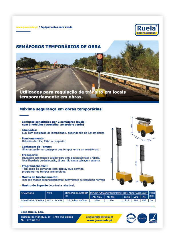 Venda de Semáforos Temporários de Obra – Ruela Equipamentos