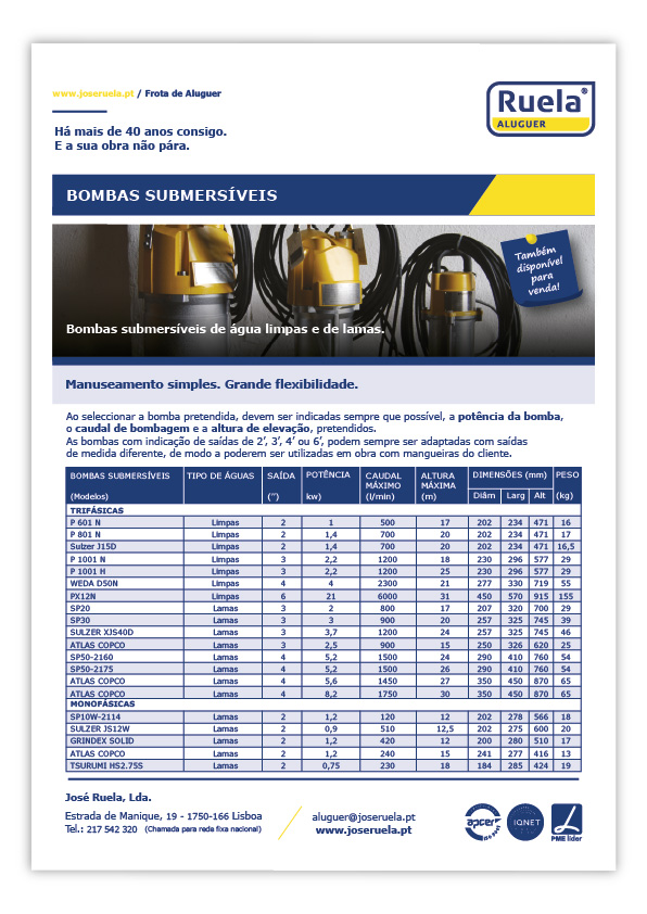 Aluguer de Bombas Submersiveis – Ruela Aluguer