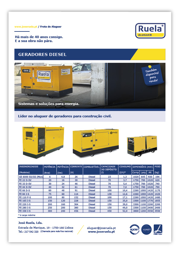 Aluguer de Geradores Diesel – Ruela Aluguer