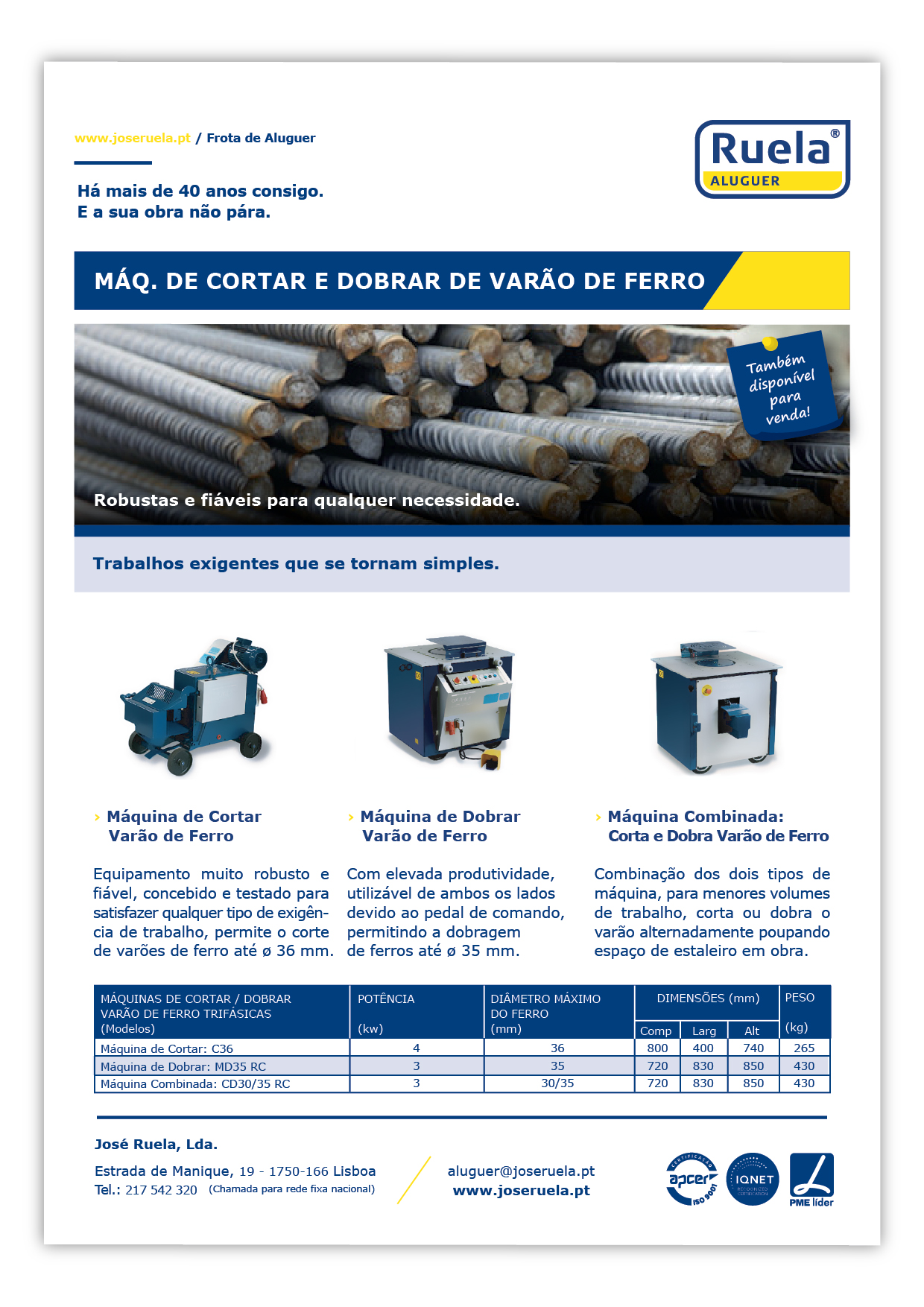 Aluguer de Máquinas de Cortar e Dobrar Varão de Ferro- Ruela Aluguer