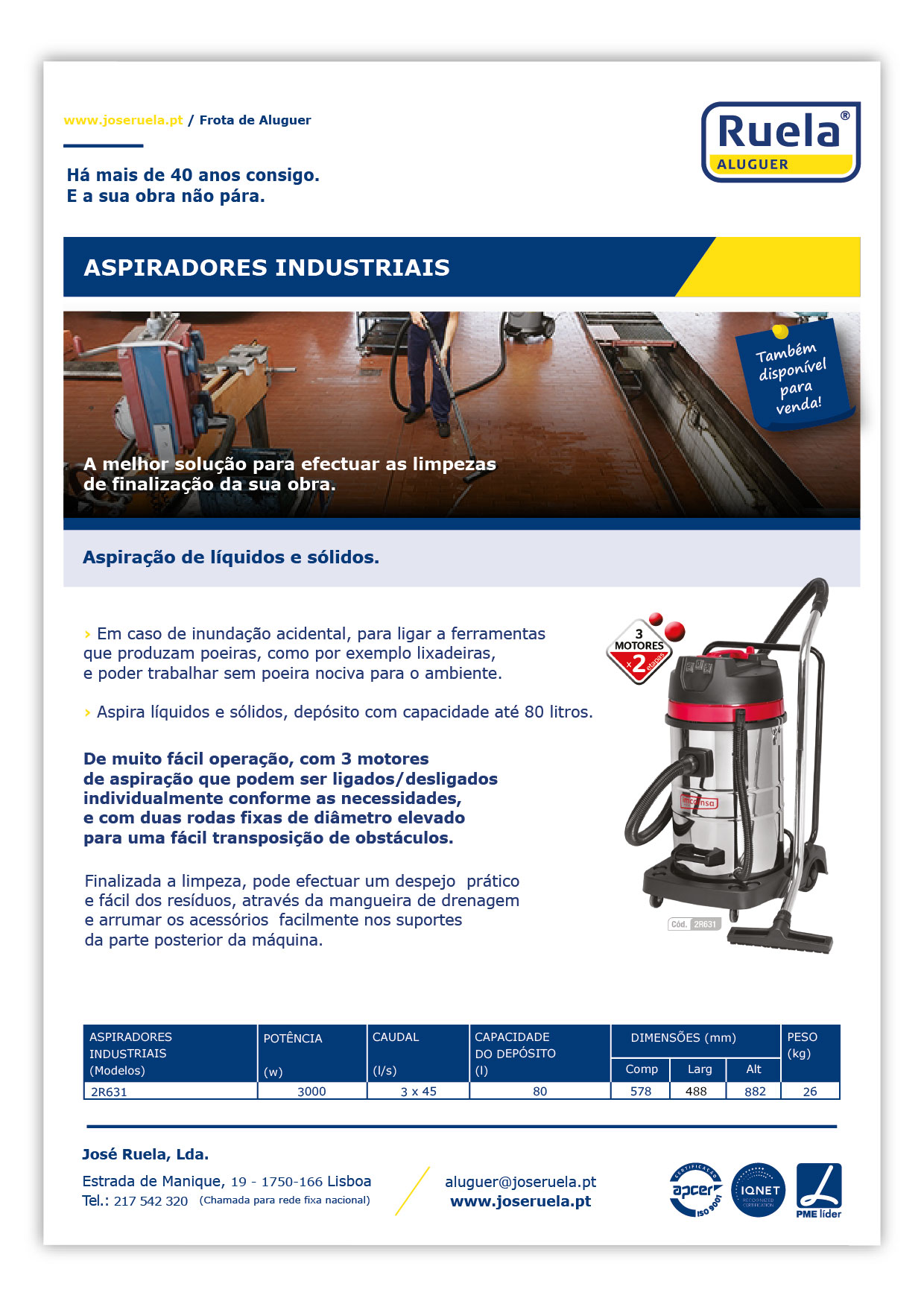 Aluguer de Aspiradores Industriais – Ruela Aluguer