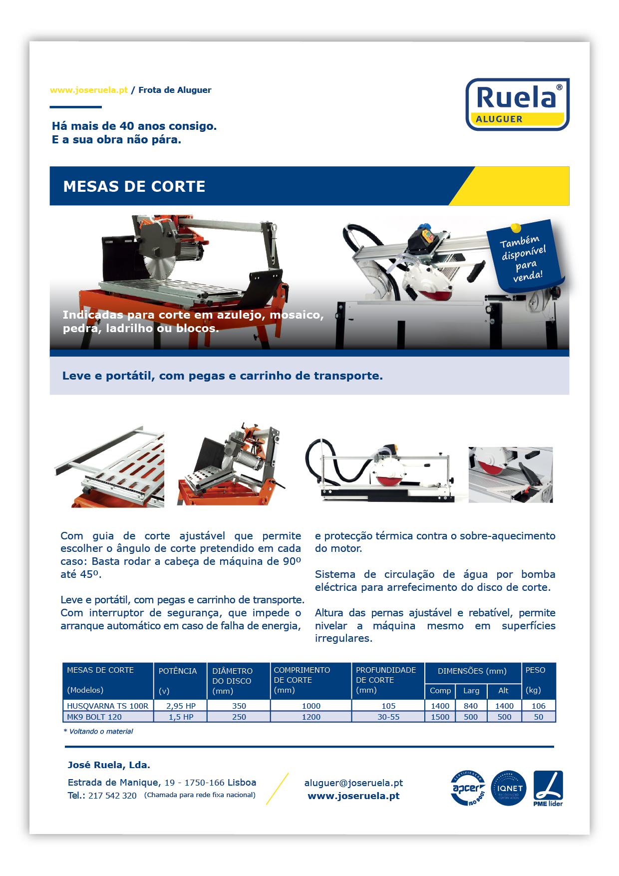 Aluguer de Mesas de Corte – Ruela Aluguer