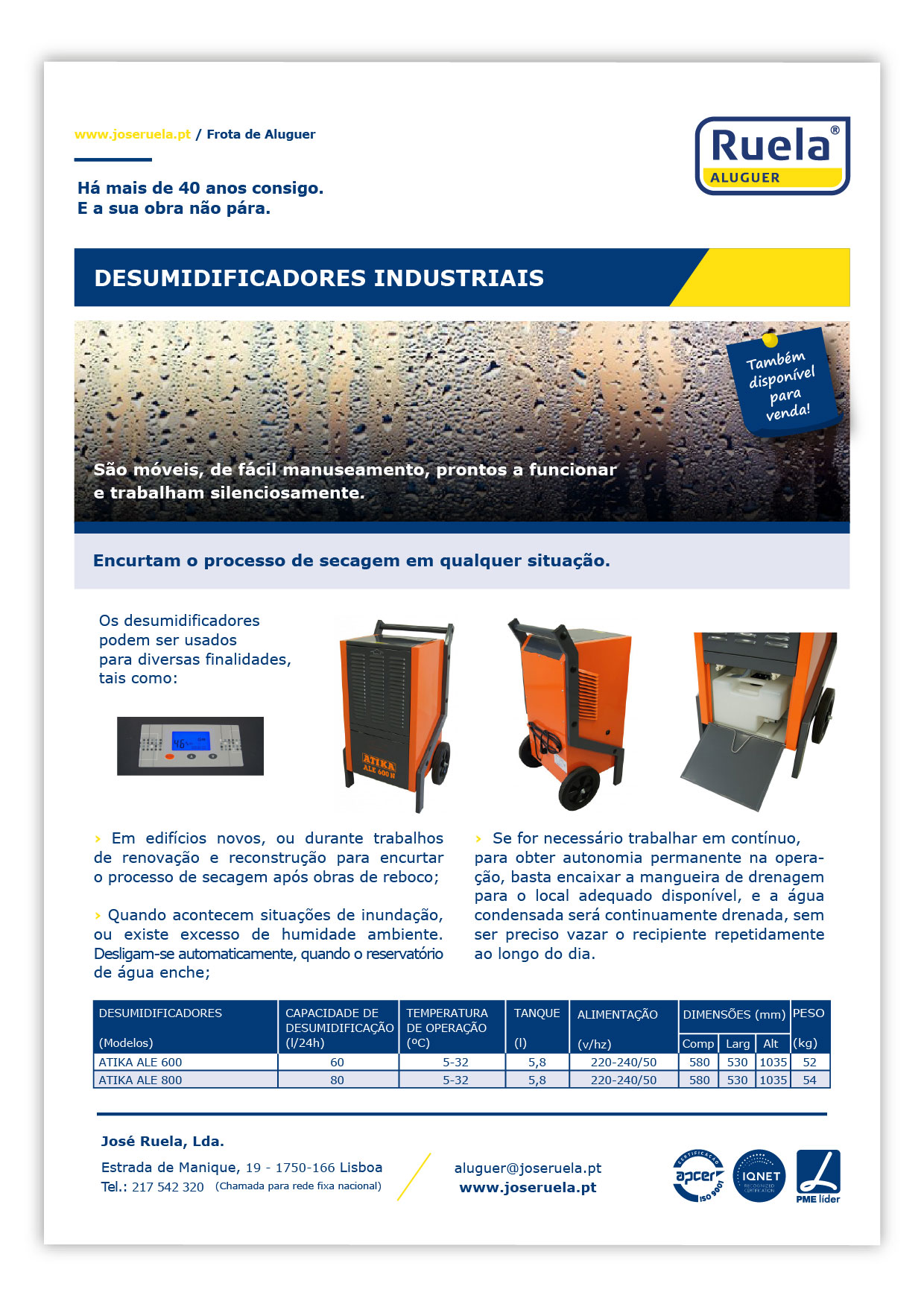 Aluguer de Desumidificadores – Ruela Aluguer