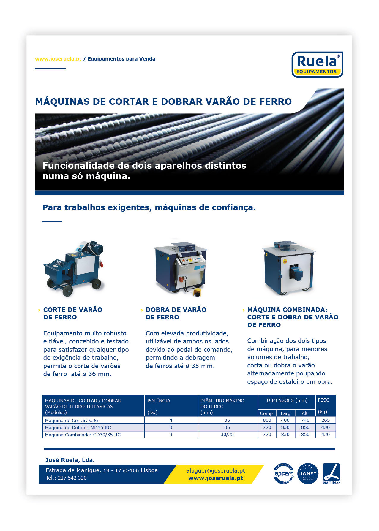 Venda de Máquinas de Cortar e Dobrar Varão de Ferro – Ruela Equipamentos