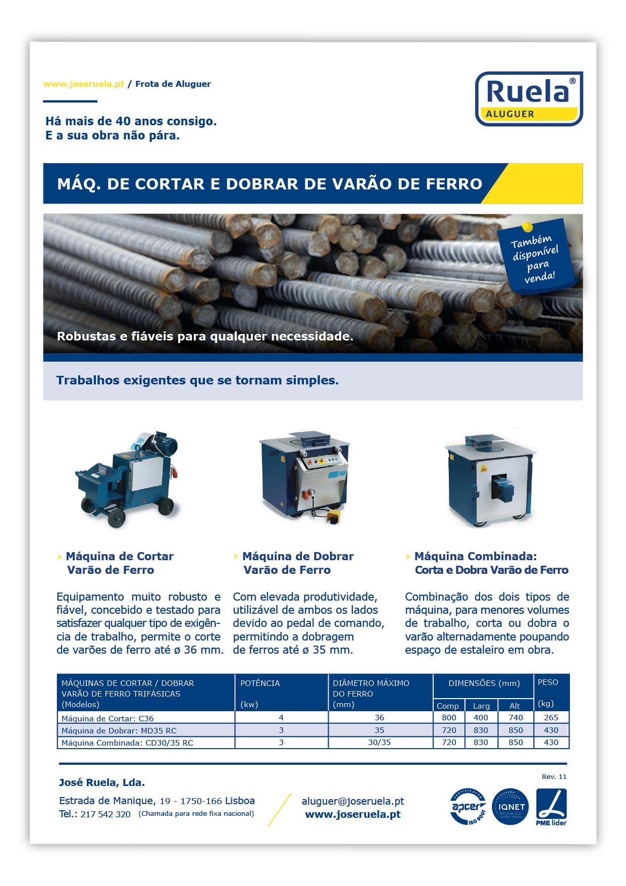 Aluguer de Máquinas de Cortar e Dobrar Varão de Ferro- Ruela Aluguer